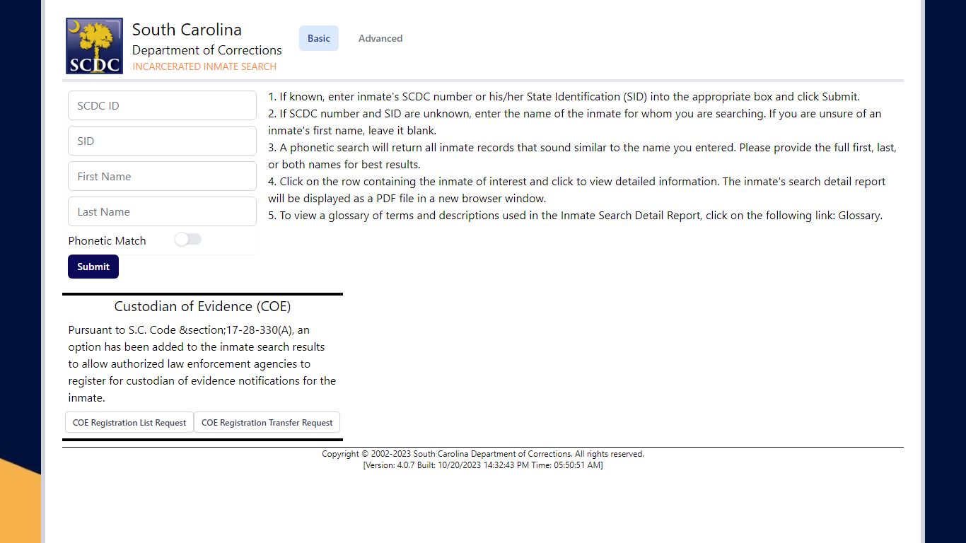 Incarcerated Inmate Search - South Carolina Department of Corrections